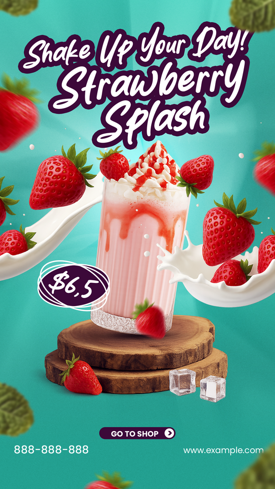 Blue Strawberry Splash with Ice Cream Social Media Story Promo psd