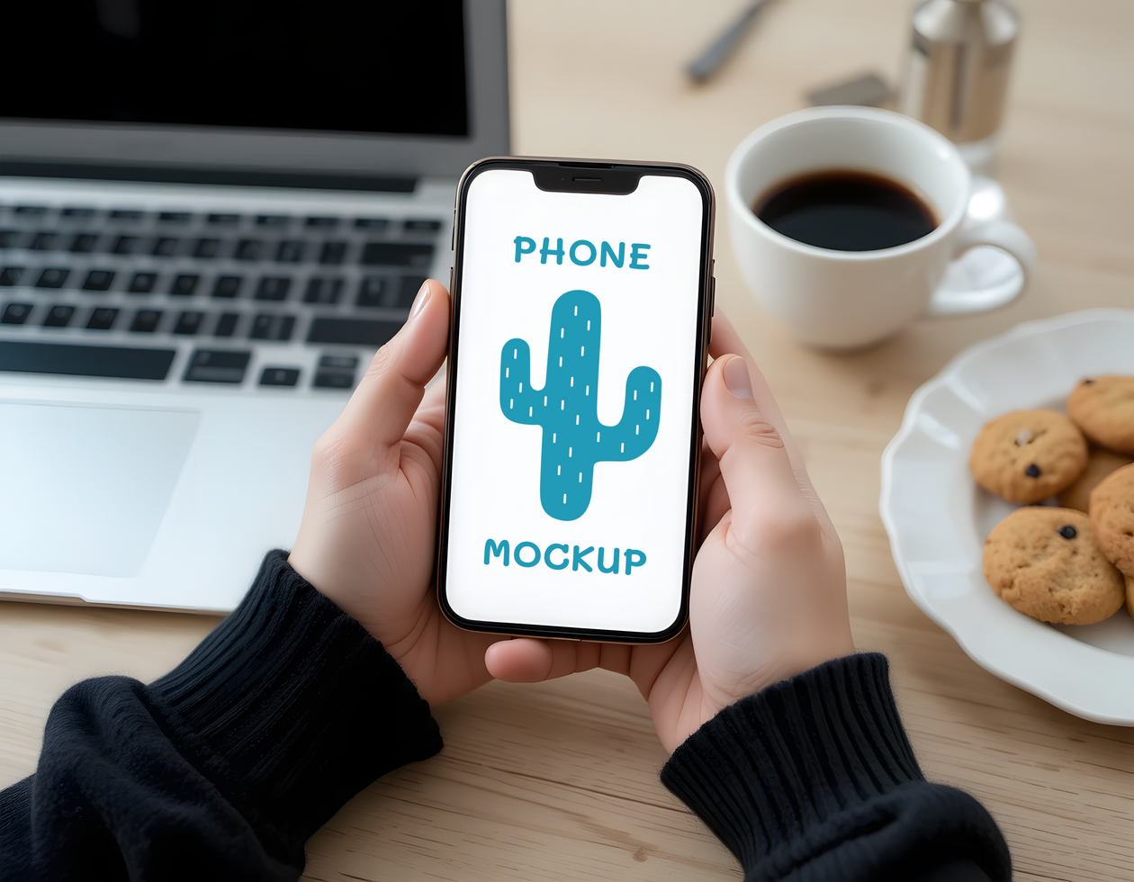 Smartphone Mockup with Cactus Illustration on Screen psd