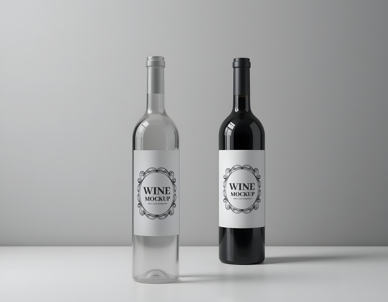 Wine Bottle Two Mockup with Elegant Label psd