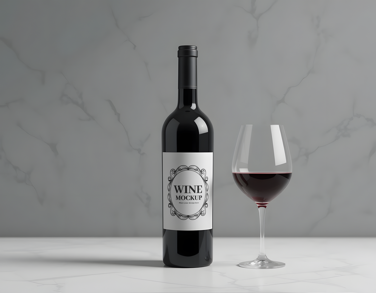 Wine Bottle and Glass Mockup psd