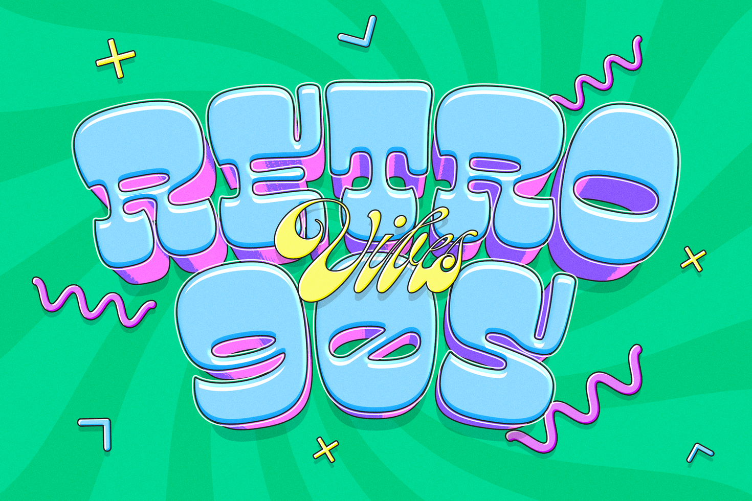 Colorful Groovy 3D Text Effect psd