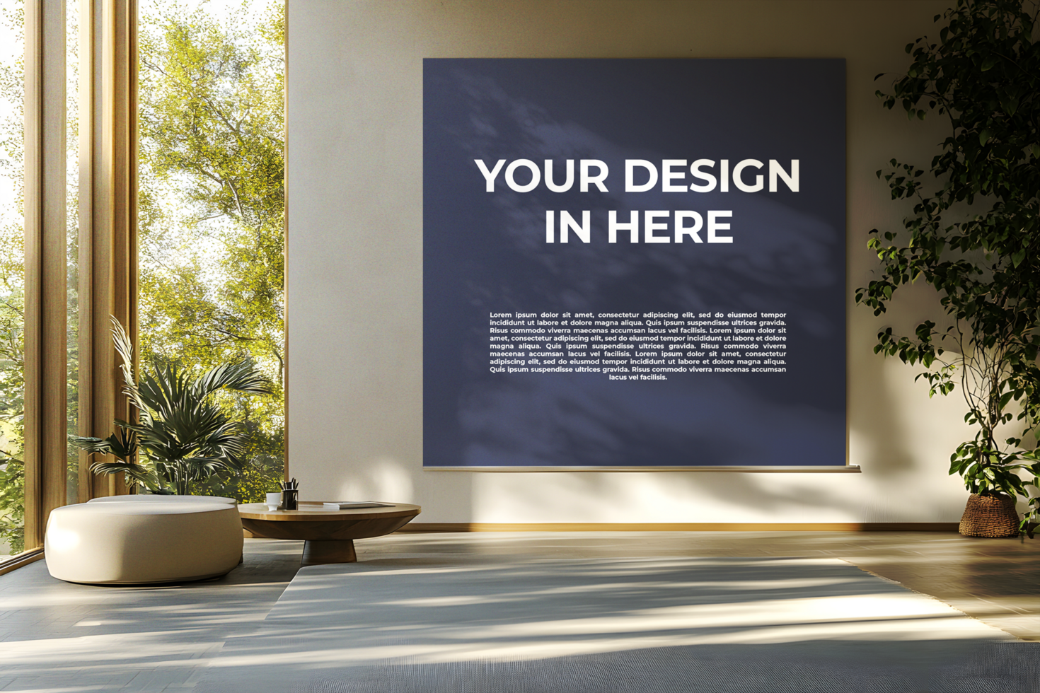 Minimalist Living Room with a Large Canvas Mockup psd
