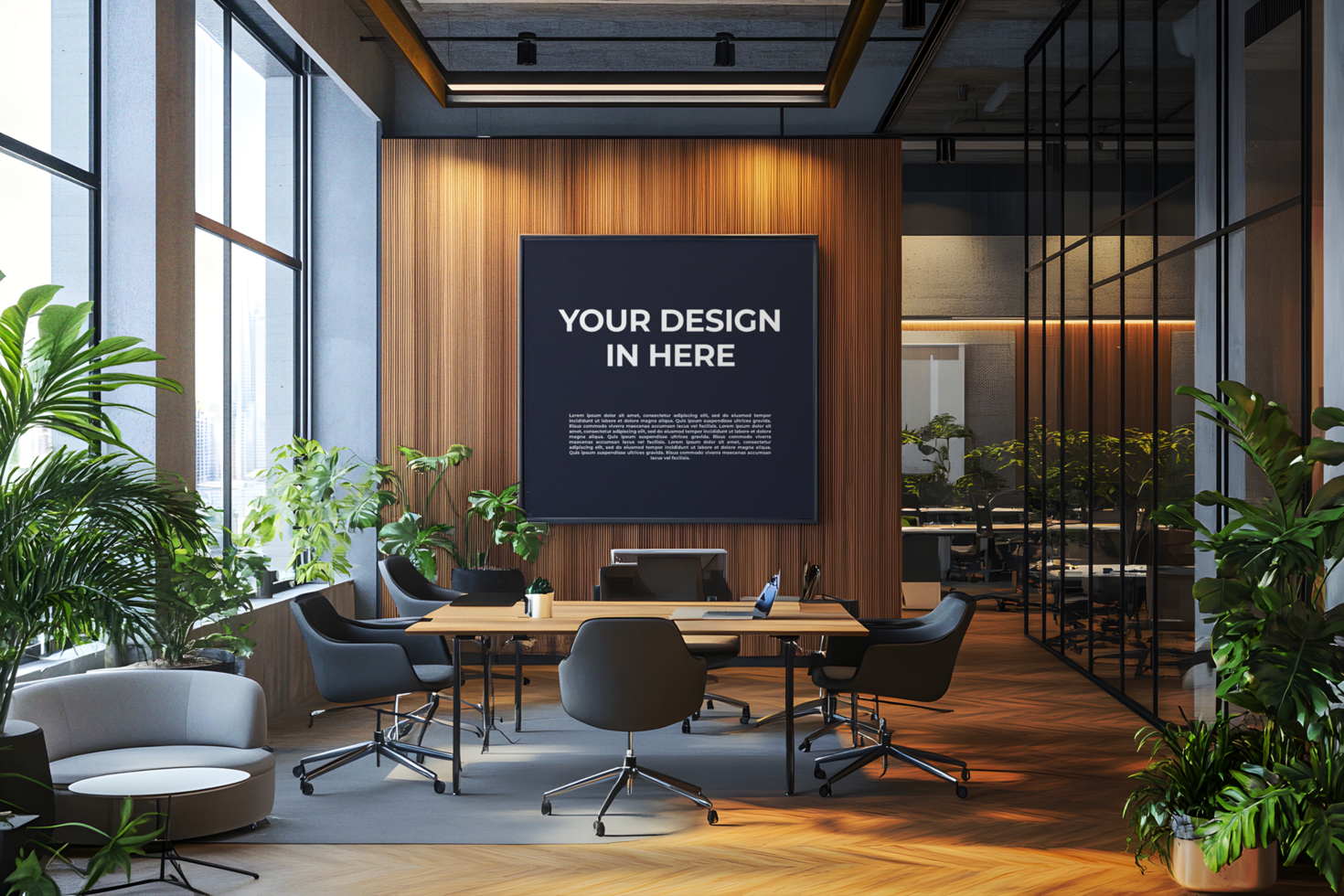 Sophisticated Boardroom with a Wall Canvas Mockup psd