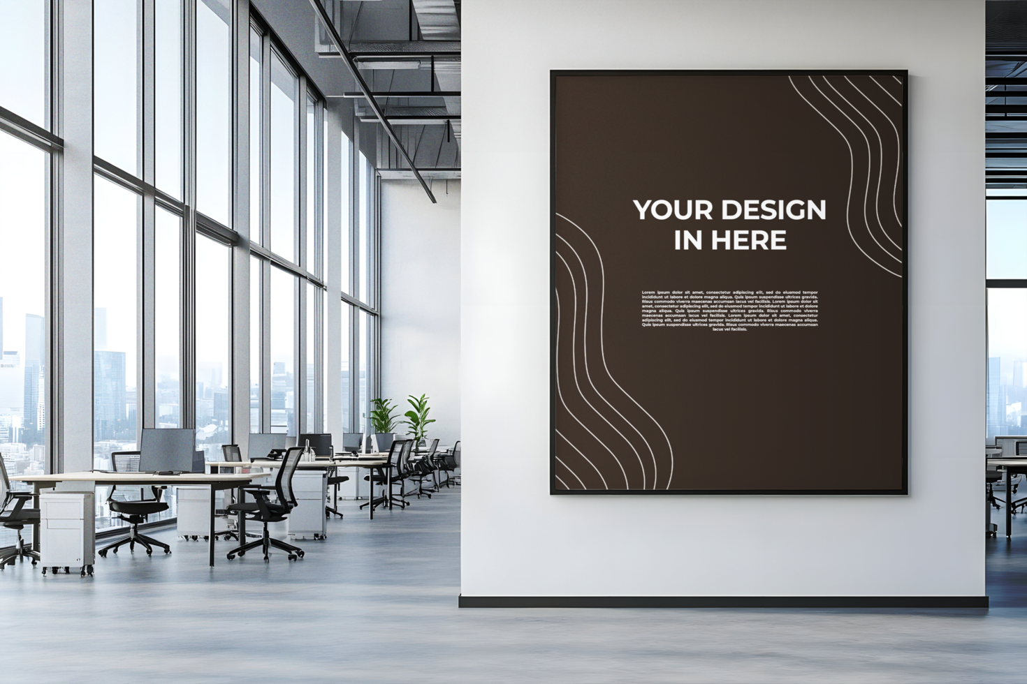 High-Rise Office with a Framed Poster Mockup psd