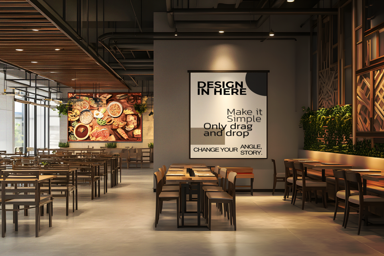 Modern Restaurant Interior with a Banner Mockup psd