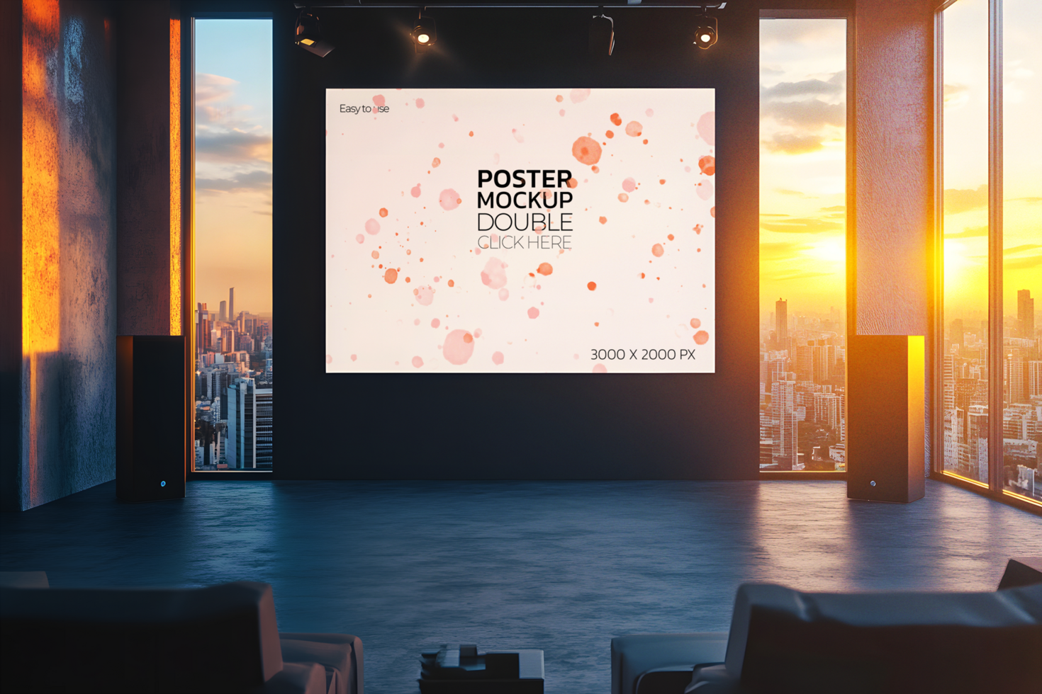 Home Theater Screen Mockup with a Sunset View psd