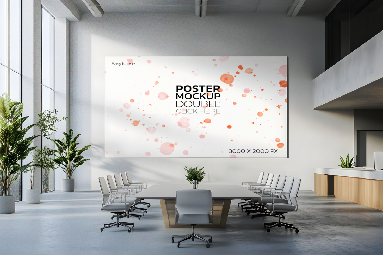 Bright Modern Boardroom with a Large Screen Mockup psd