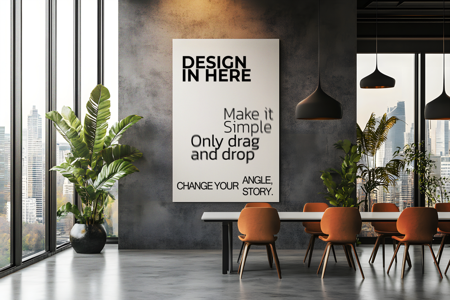 Moody Dining Area with a Vertical Poster Mockup psd