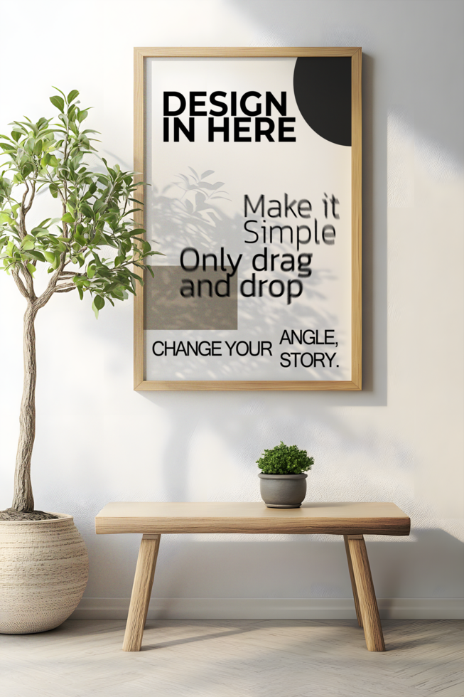 Minimalist Interior with Frame Mockup and Bench psd