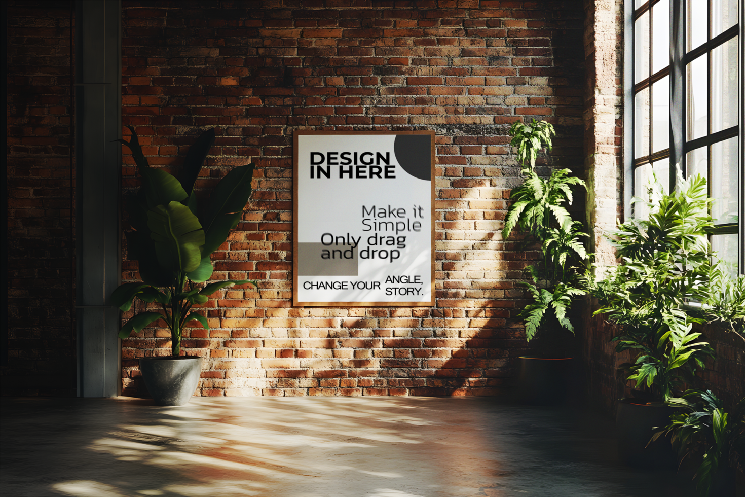 Leaning Frame Mockup in an Industrial Loft psd