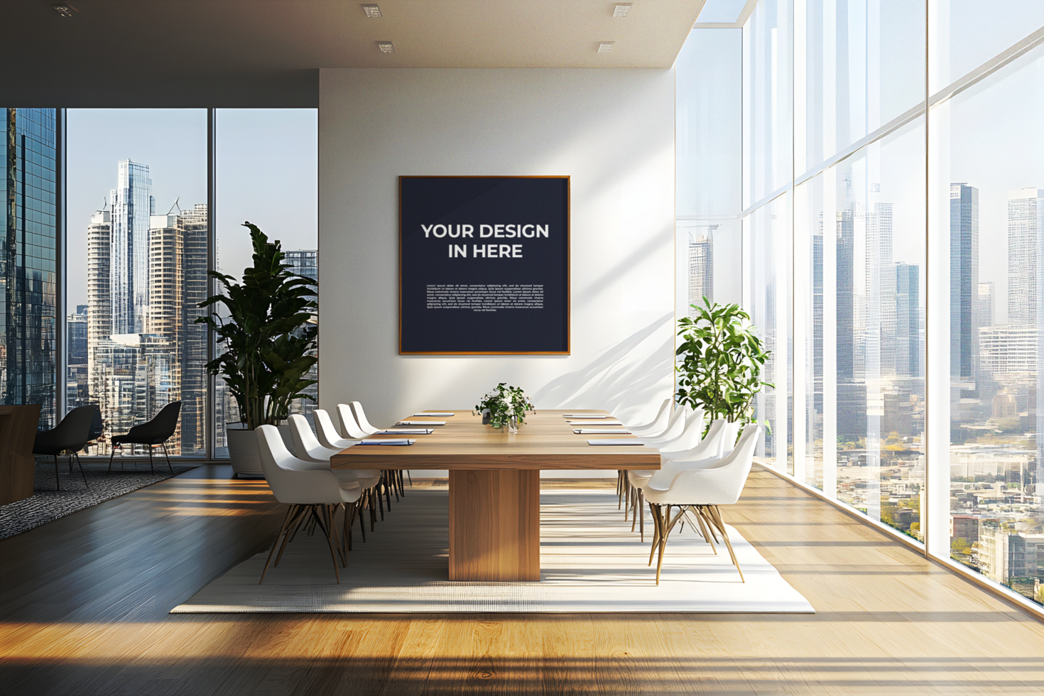 High-rise Boardroom with a Framed Wall Mockup psd