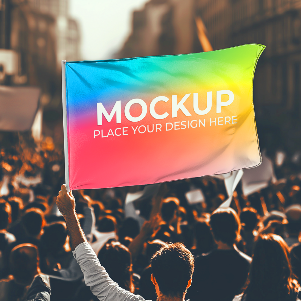 Rainbow Flag Mockup Colorful Banner in Crowd Setting psd