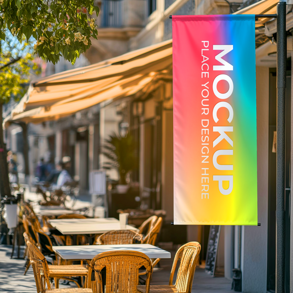 Vibrant Vertical Banner Mockup Showcase Your Design on a City Street psd