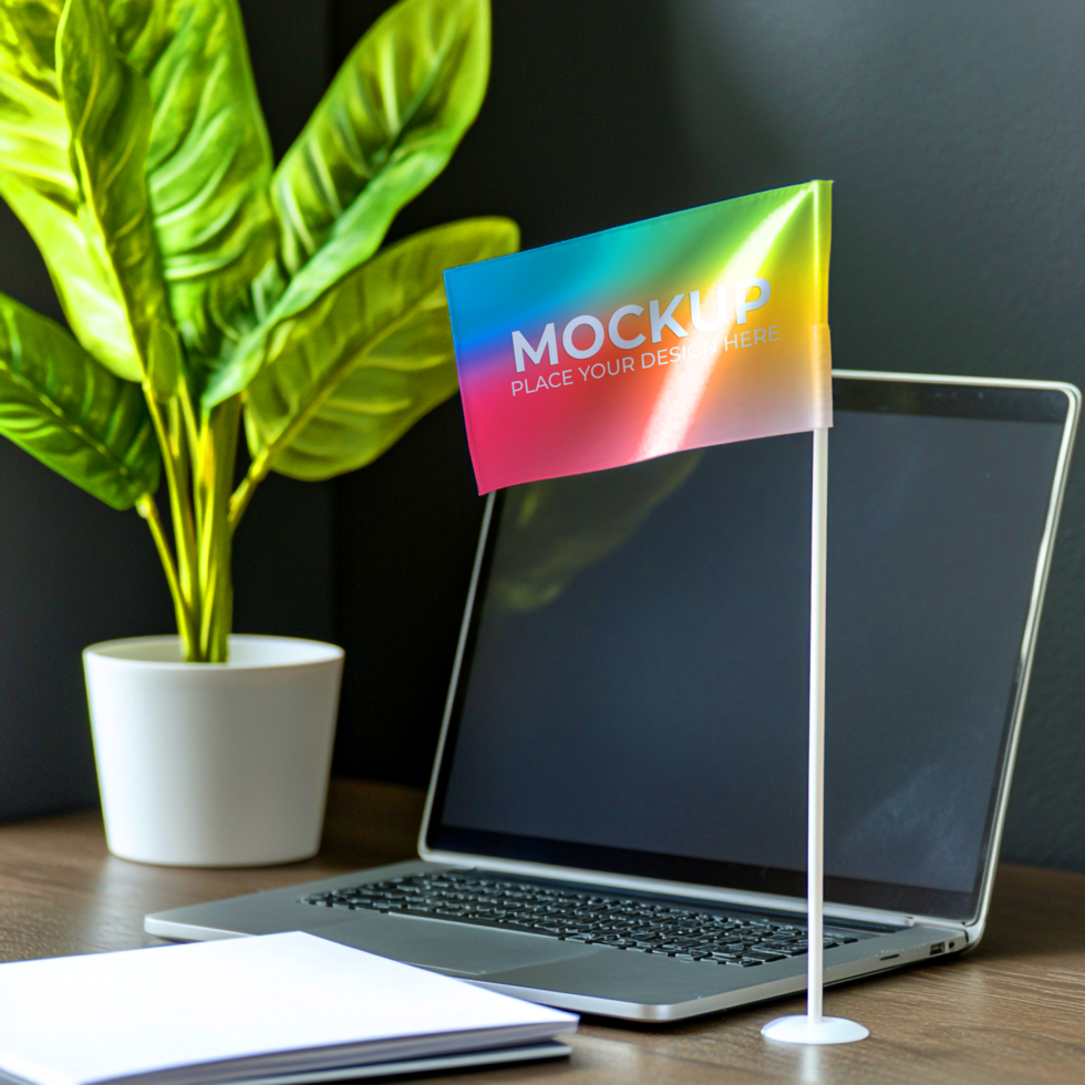 Rainbow Desk Flag Mockup Vibrant Branding for Your Business psd
