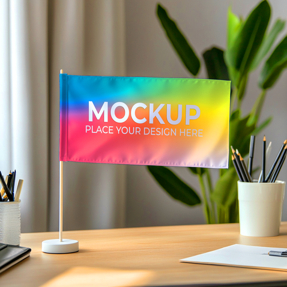 Rainbow Desk Flag Mockup Perfect for Branding Design Presentations psd