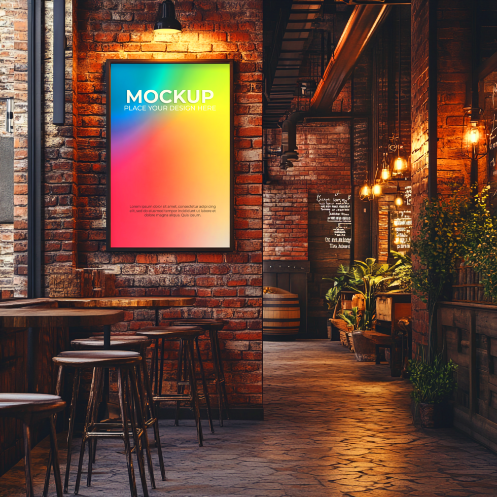Vibrant Poster Mockup Trendy Cafe Interior Design psd