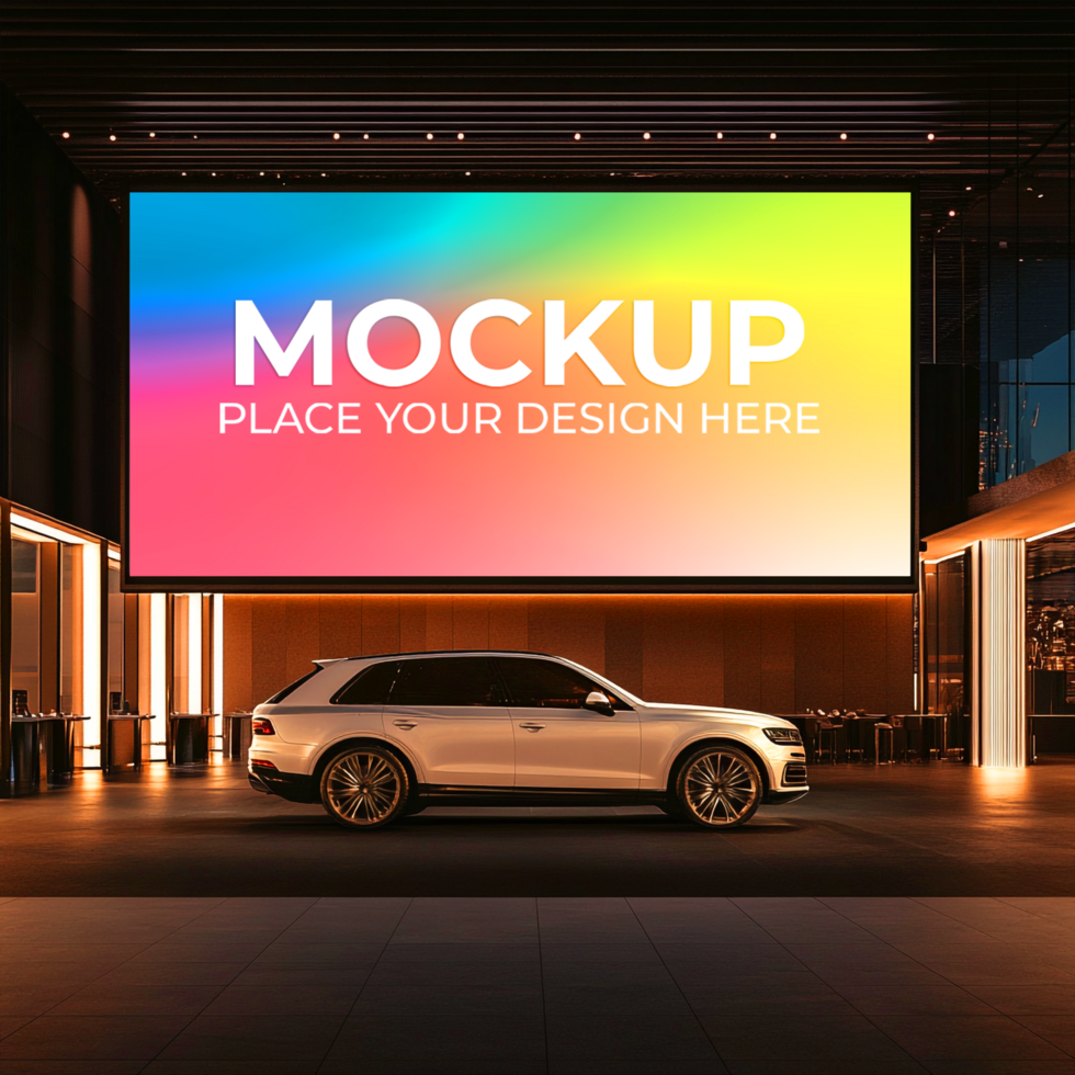 LED Screen Mockup Car Advertisement Nighttime Digital Billboard Display psd