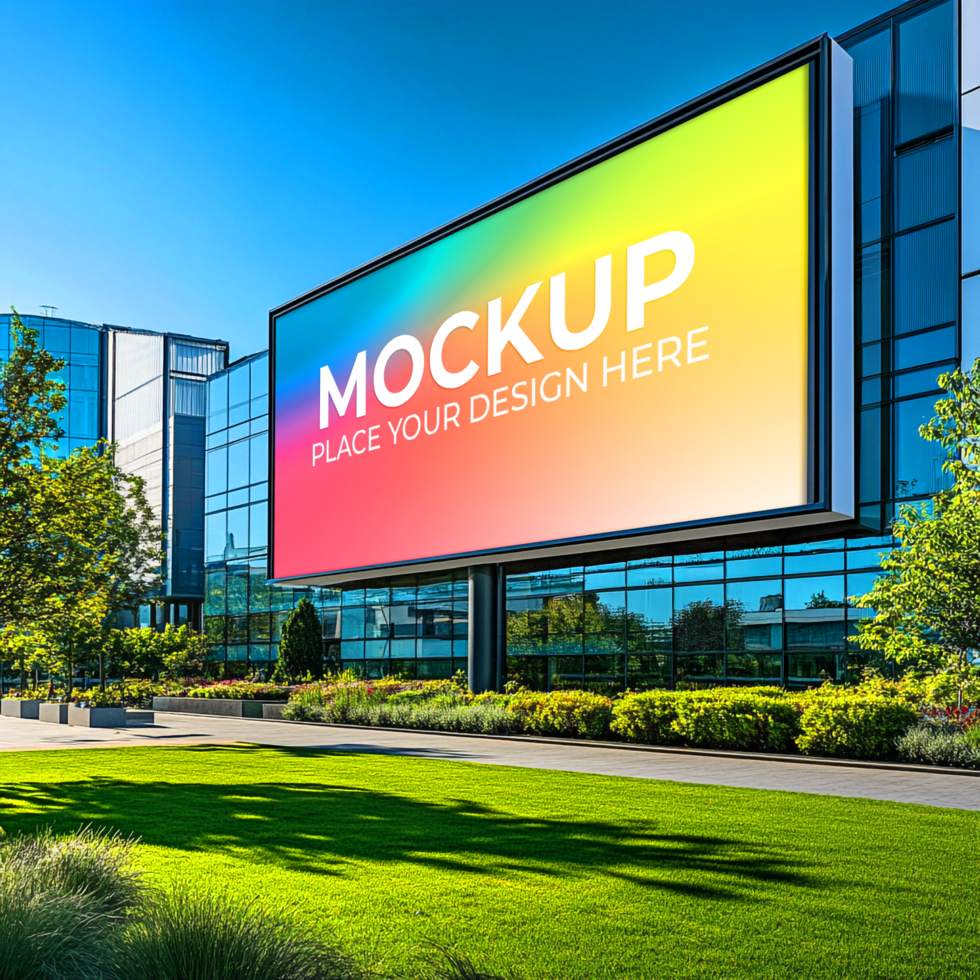 Billboard Mockup Outdoor Advertising Display on Modern Building Cityscape Background psd