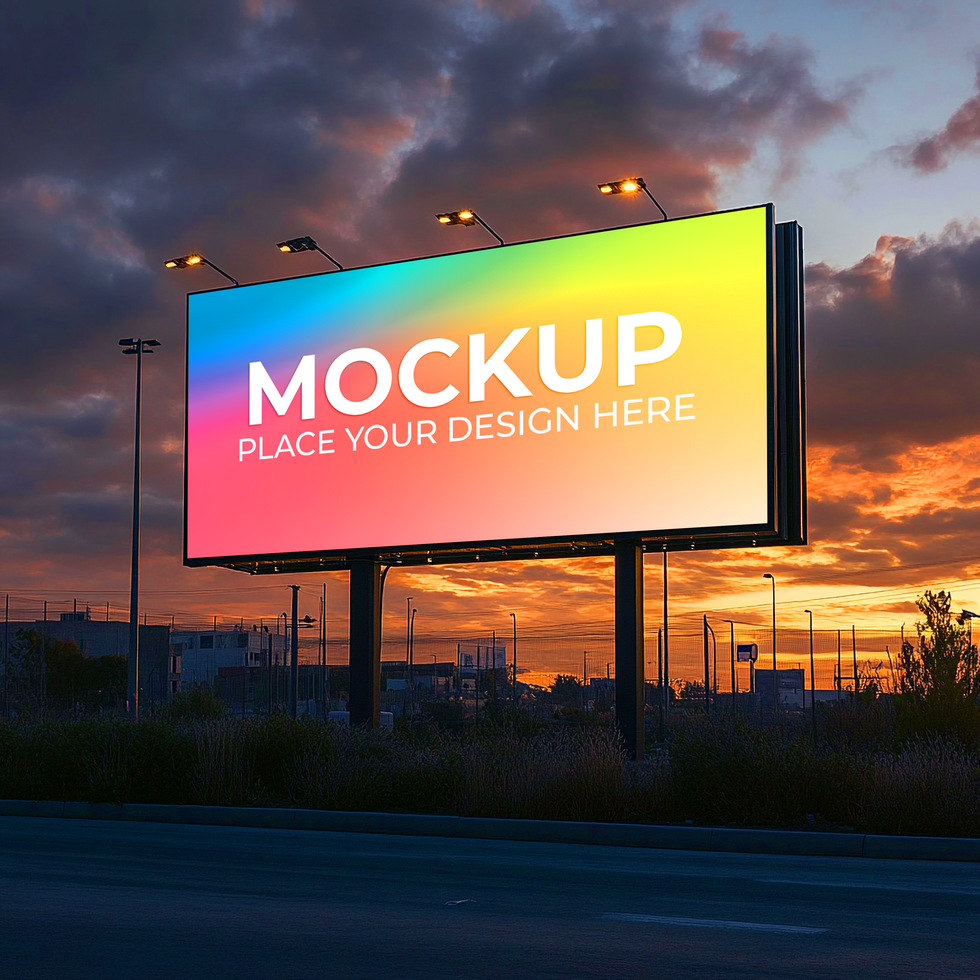 Billboard Mockup Sunset Cityscape Background psd