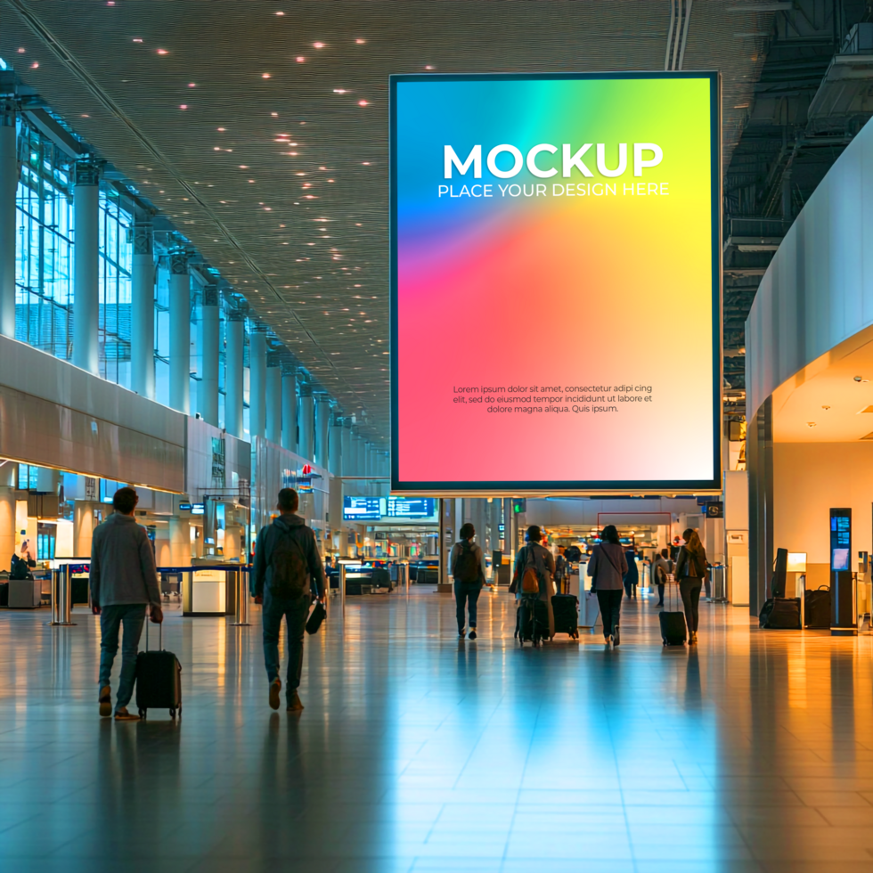 Airport Advertising Mockup Large Format Digital Signage in Terminal psd