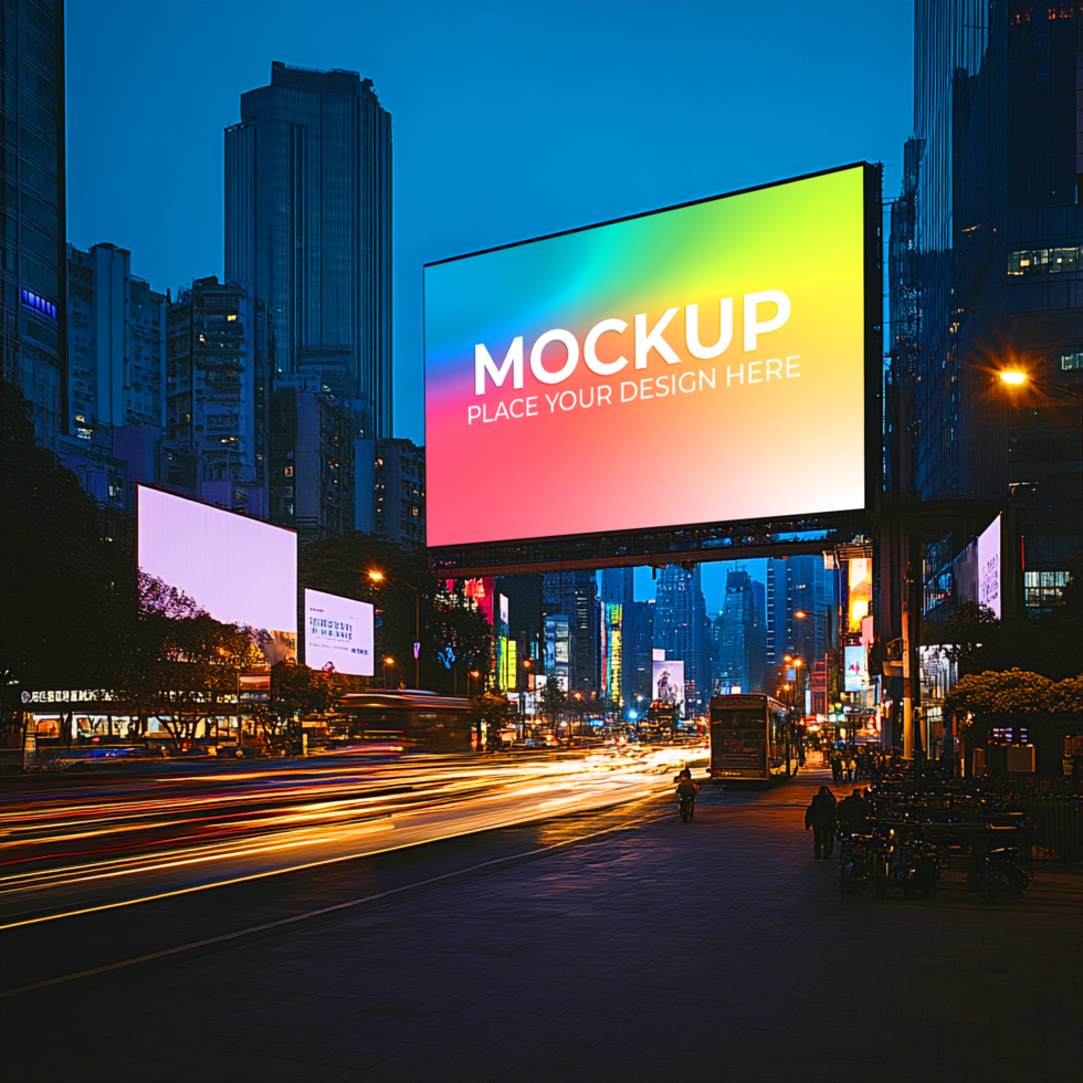 Vibrant Cityscape Billboard Mockup Nighttime Advertising Design Template psd
