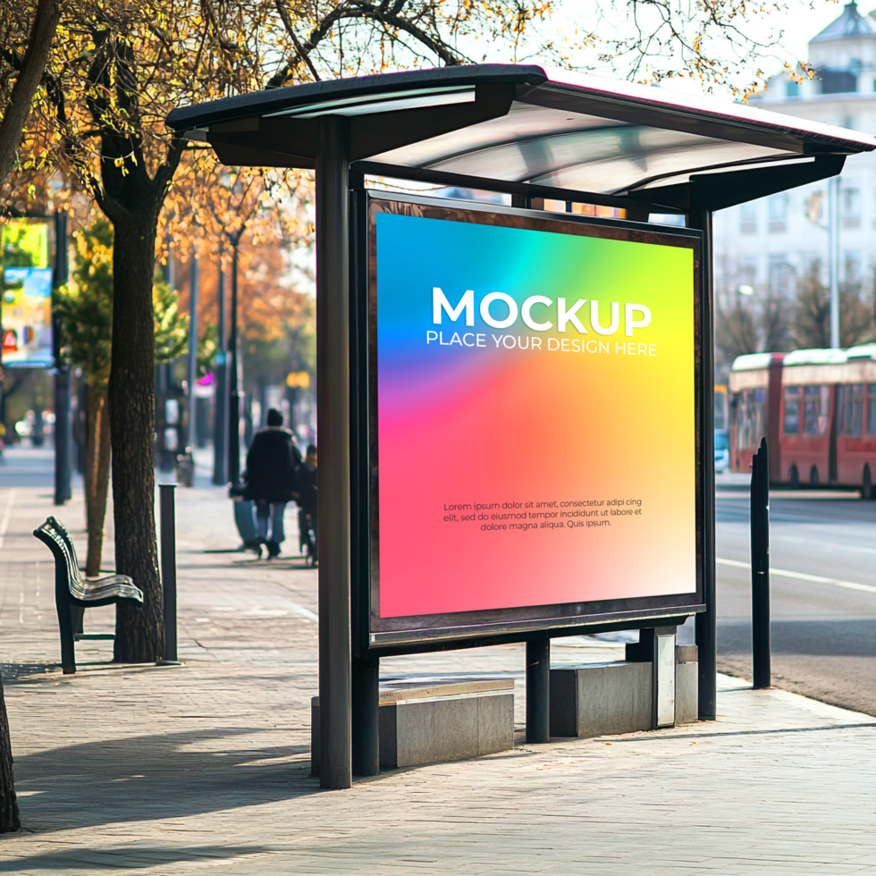 Vibrant Bus Stop Ad Mockup Showcase Your Design psd