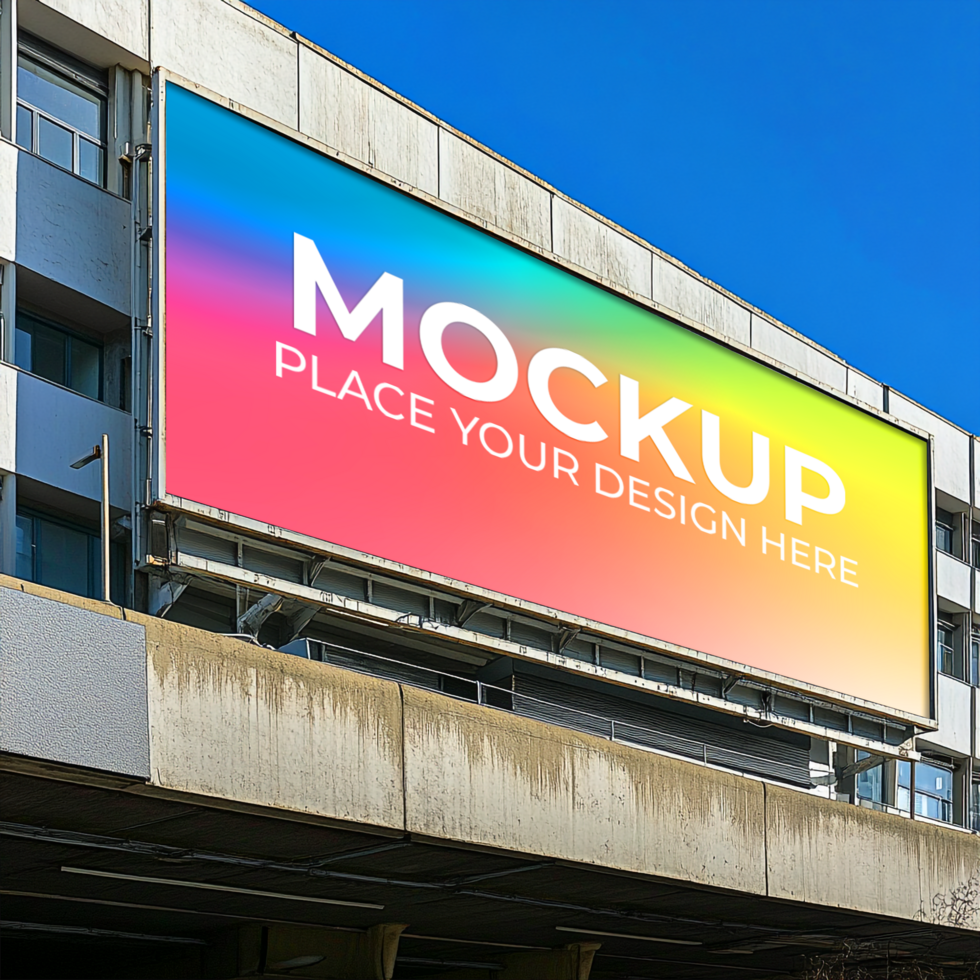 Billboard Mockup Vibrant Gradient Design on City Building psd