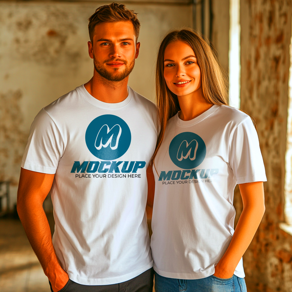 Couple Modeling Matching TShirts Apparel Branding Photography psd