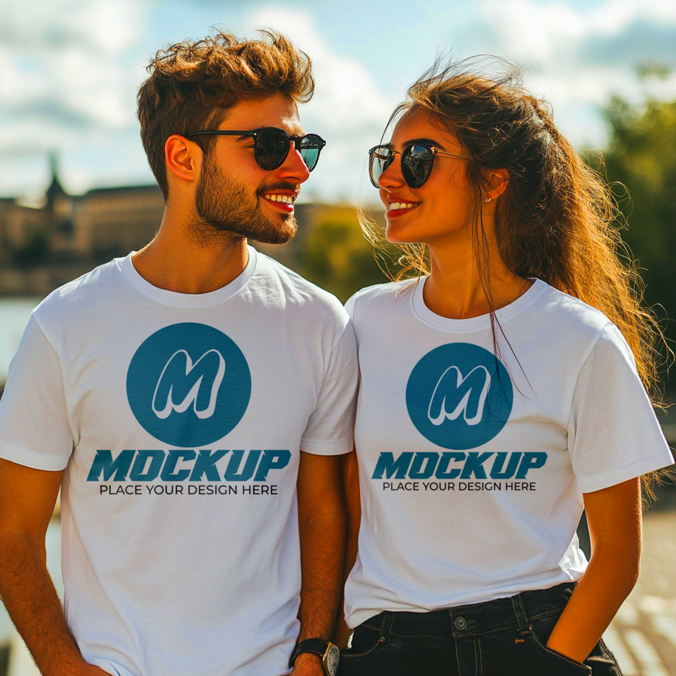 Couple Wearing Matching TShirt Mockups Perfect for Apparel Branding psd