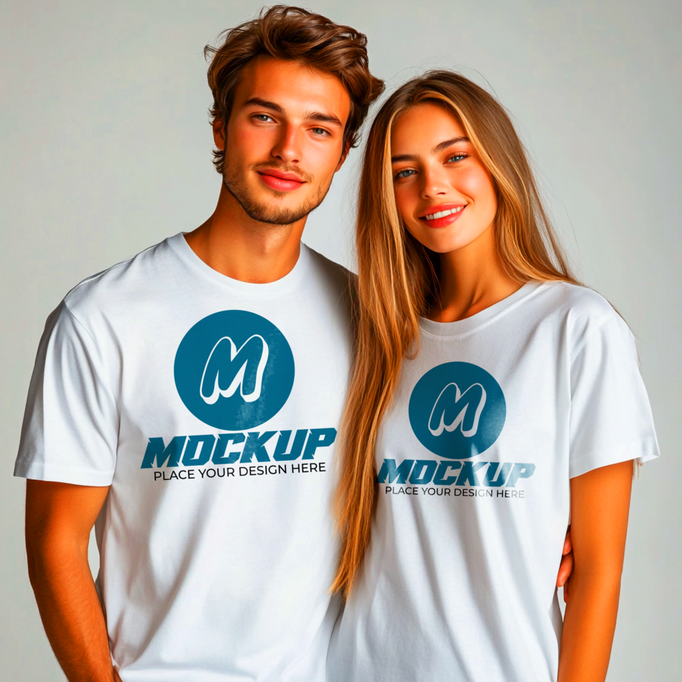 Couple Wearing Custom TShirt Mockup Branding Apparel Design psd