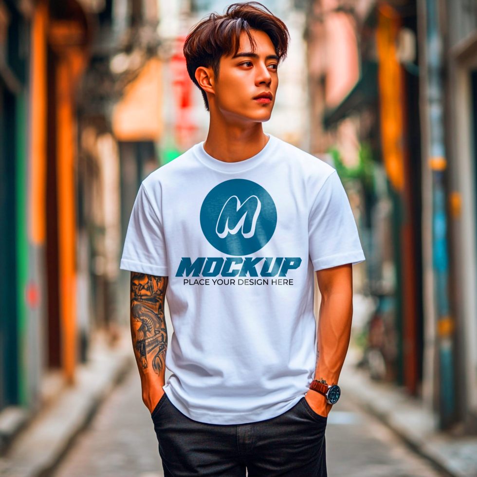 TShirt Mockup Male Model in Urban Setting Apparel Design Presentation psd