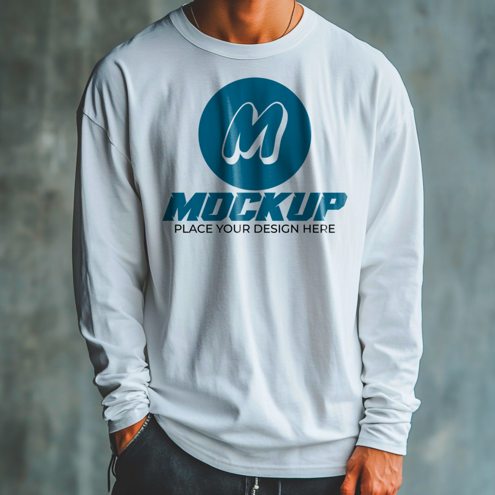 Long Sleeve TShirt Mockup White Apparel Branding Clothing Design Mens Fashion Print Template psd
