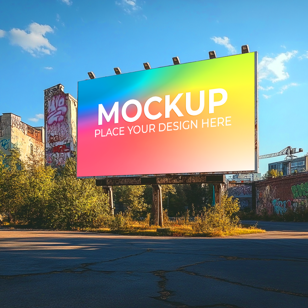 Billboard Mockup Vibrant Design on Urban Landscape Template psd