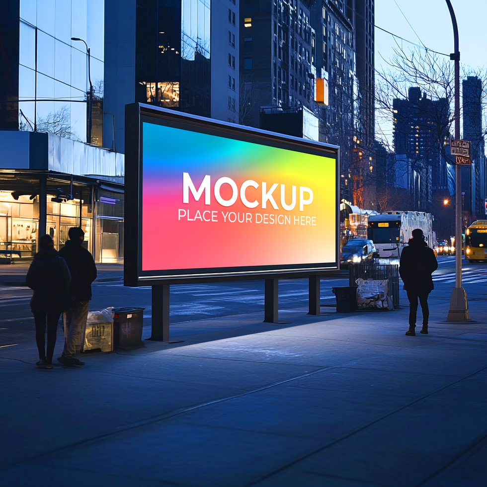 Billboard Mockup Vibrant City Night Advertising Display psd