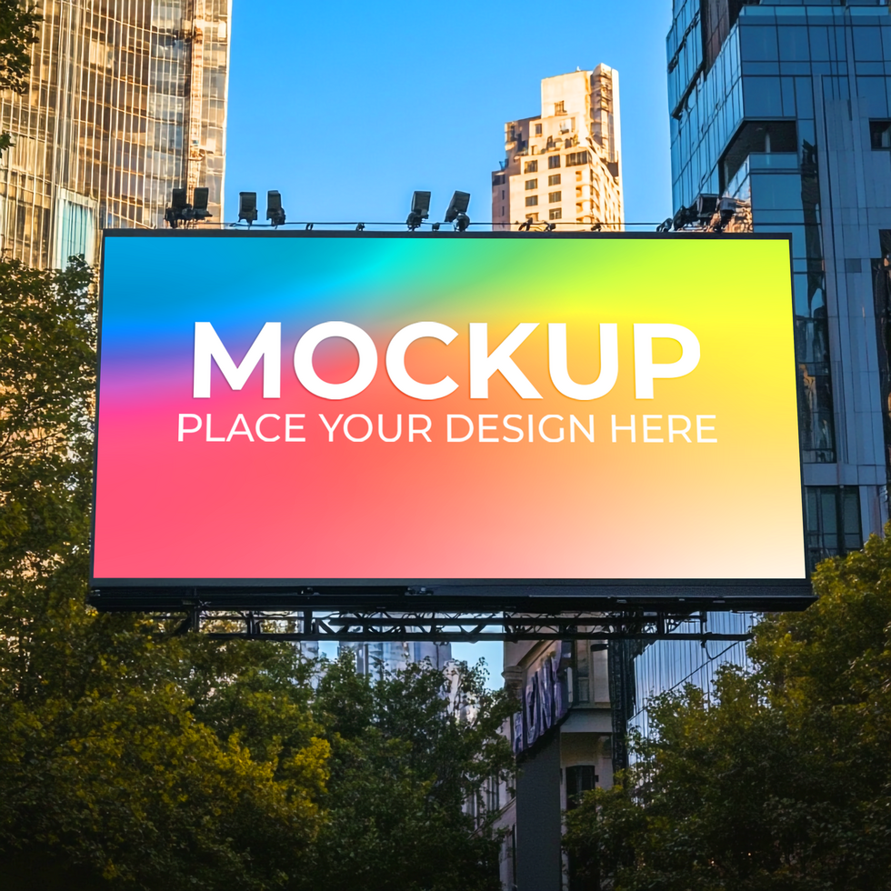 Billboard Mockup Colorful Cityscape Advertising Template On Transparent Background psd