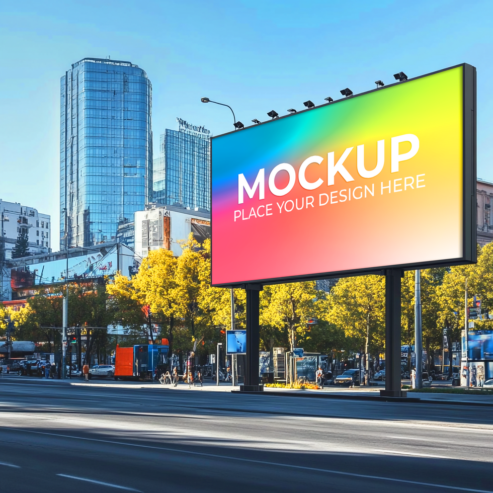 High-Resolution Billboard in Downtown Scene psd