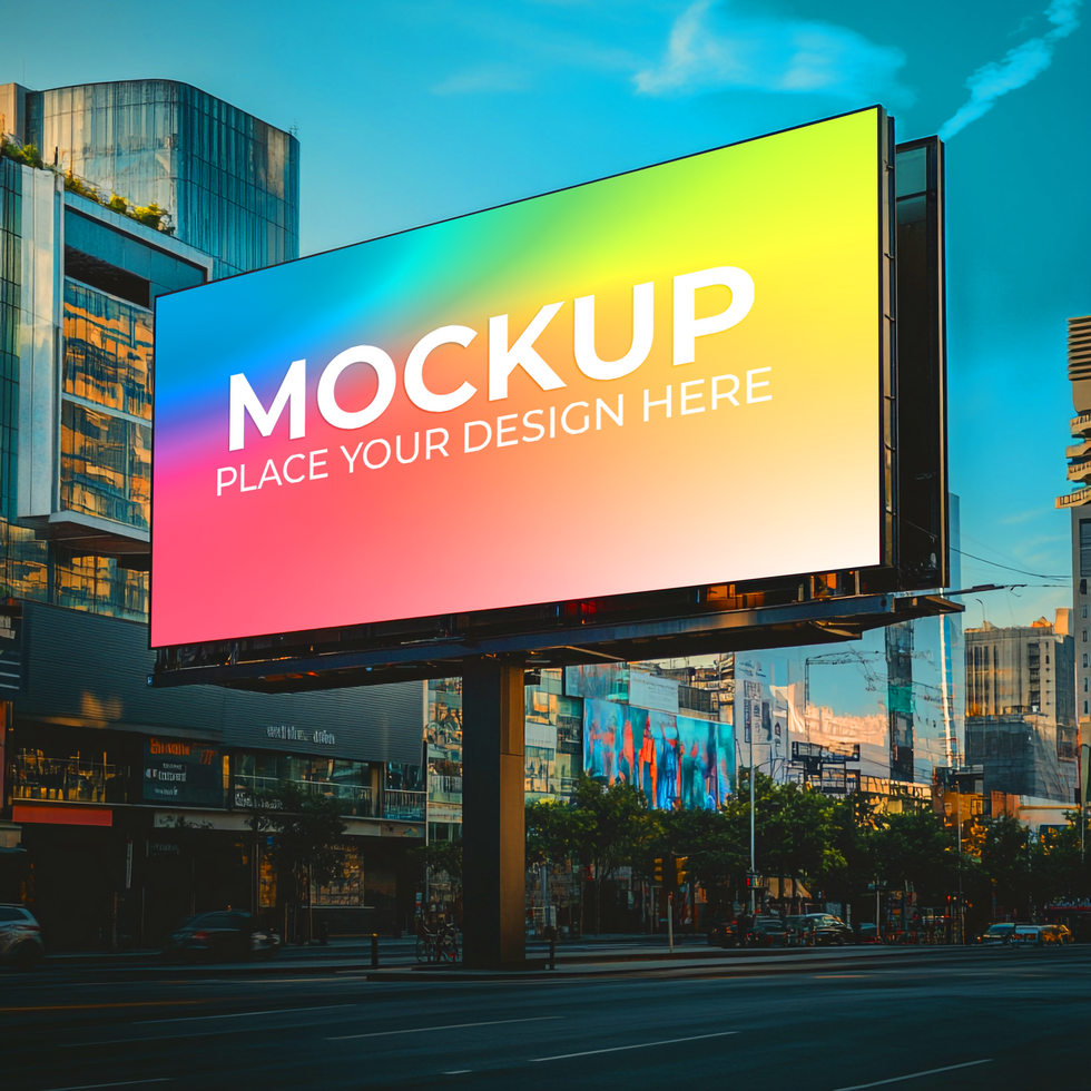 Billboard Mockup Vibrant Cityscape Advertising Design Template On Transparent Background psd