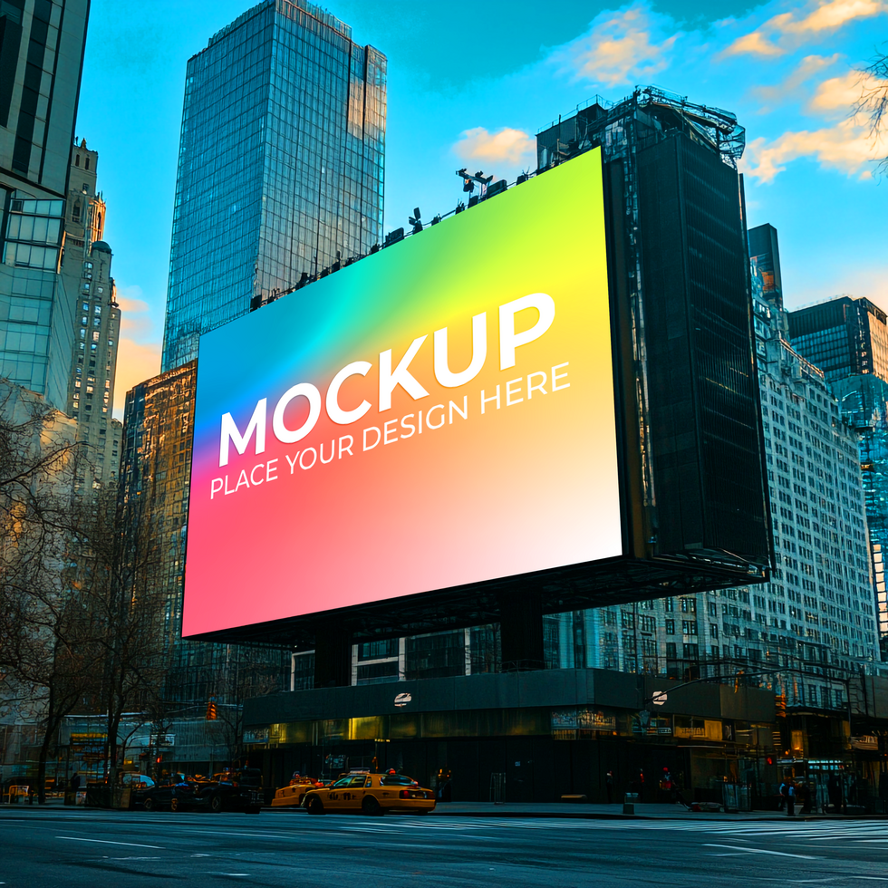 Giant Billboard Mockup NYC Cityscape Advertising Template On Transparent Background psd