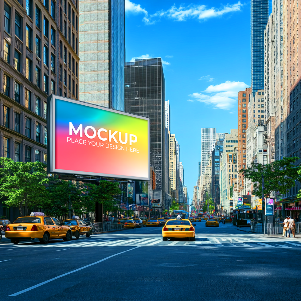 NYC Billboard Mockup Advertising in Manhattan Cityscape Background On Transparent Background psd