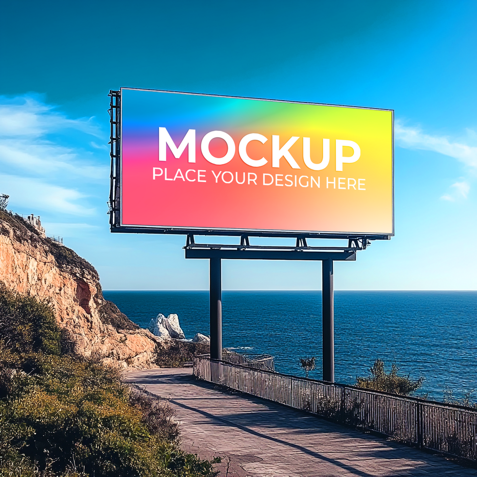 Billboard Mockup Coastal Scene Vibrant Design On Transparent Background psd