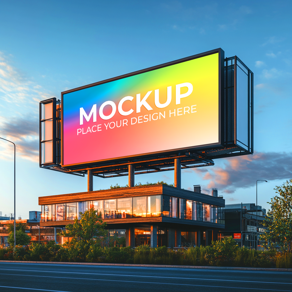 Billboard Mockup Vibrant LED Screen on Modern Building Advertising Template On Transparent Background psd