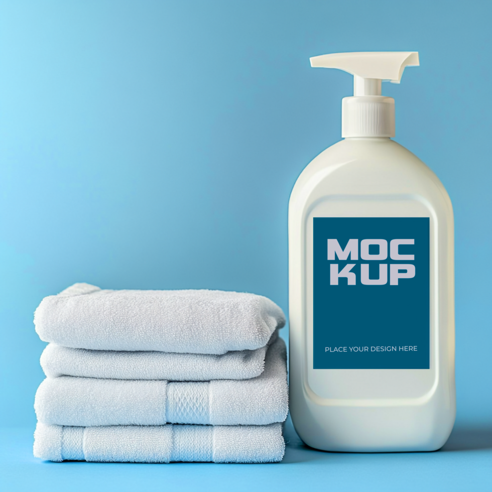 Clean Soap Bottle Towels Mockup Perfect for Branding Packaging Design psd