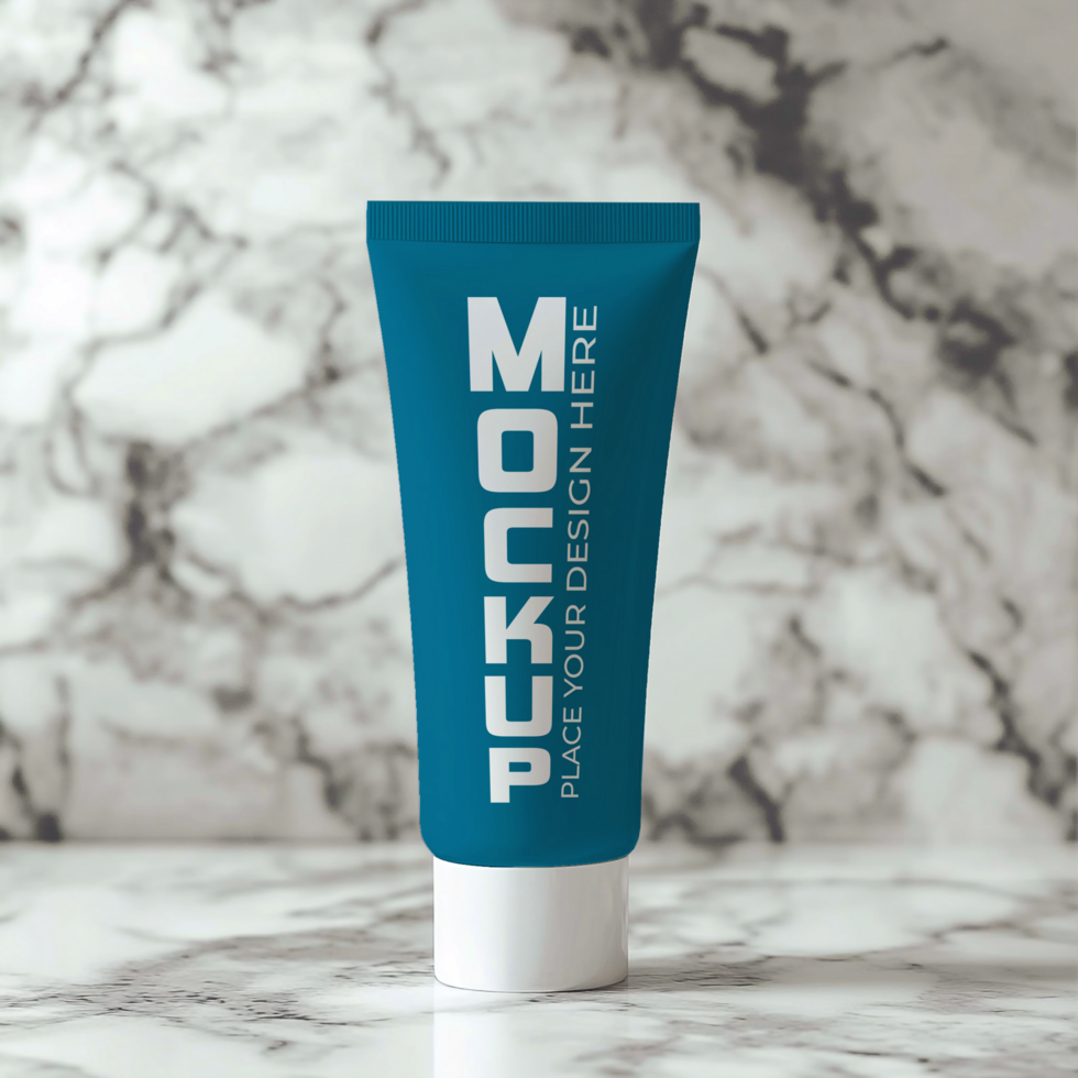 Teal Tube Packaging Mockup Product Presentation on Marble psd