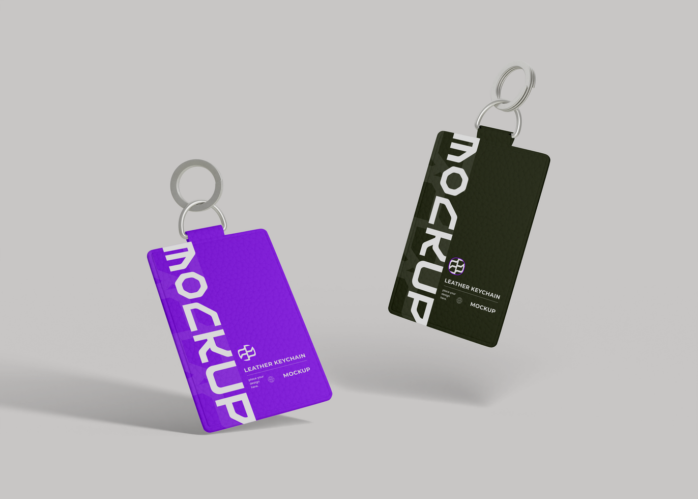 Leather Keychain Mockup with Metal Ring psd
