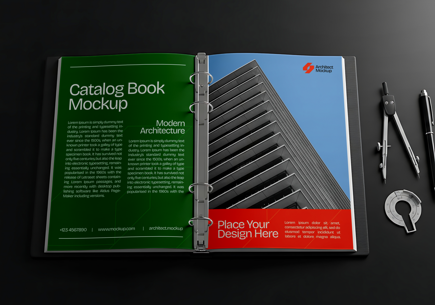 Catalog Book Mockup with Architectural Theme psd