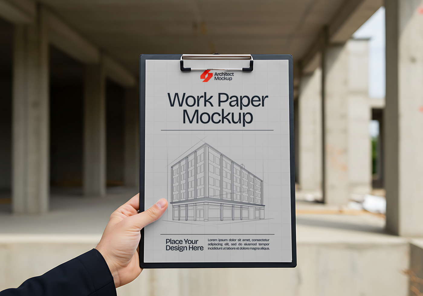Work Paper Mockup on a Clipboard at a Construction Site psd