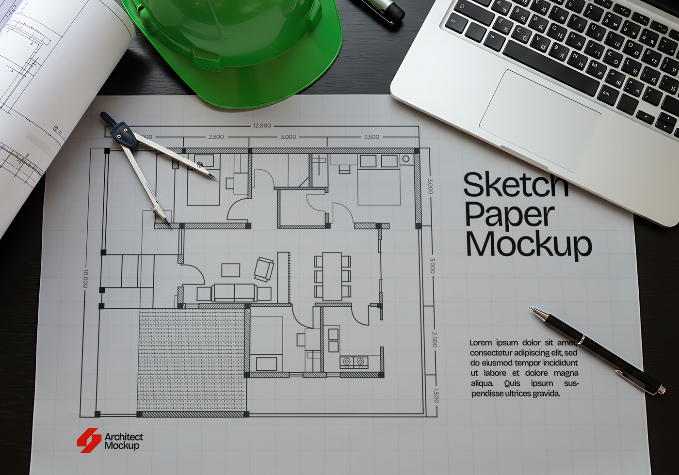 Architectural Blueprint and Workspace mockup psd