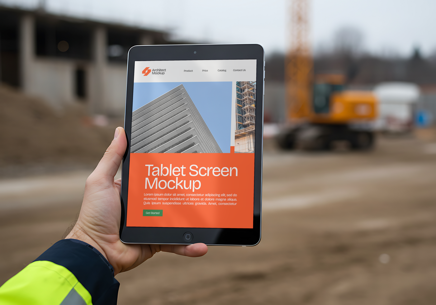 Tablet Screen Mockup on a Construction Site psd