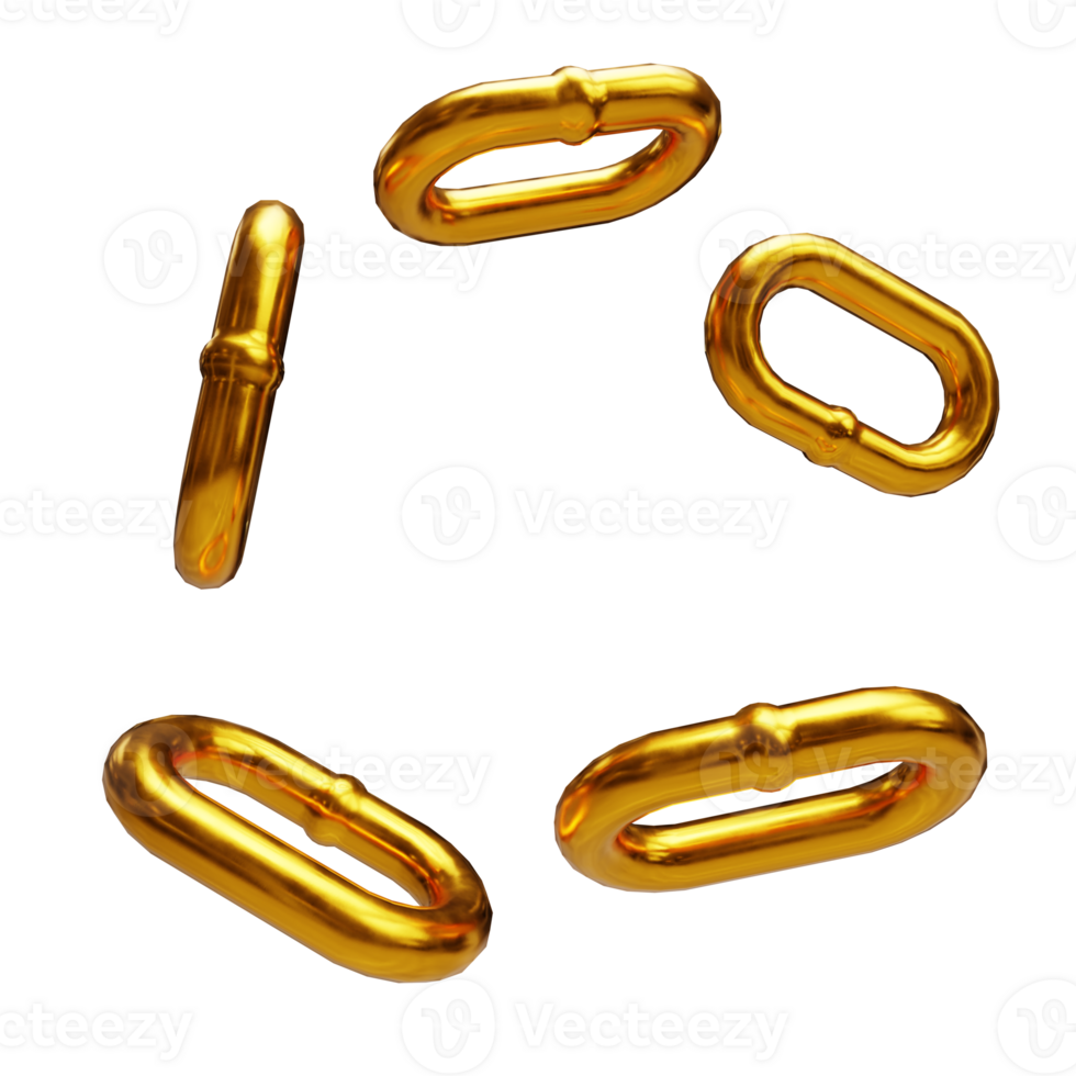 gold metallic chain links on transparent background png