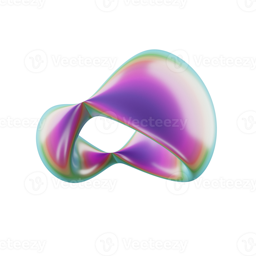 random distorted abstract 3d iridescent colour shape on transparent background png